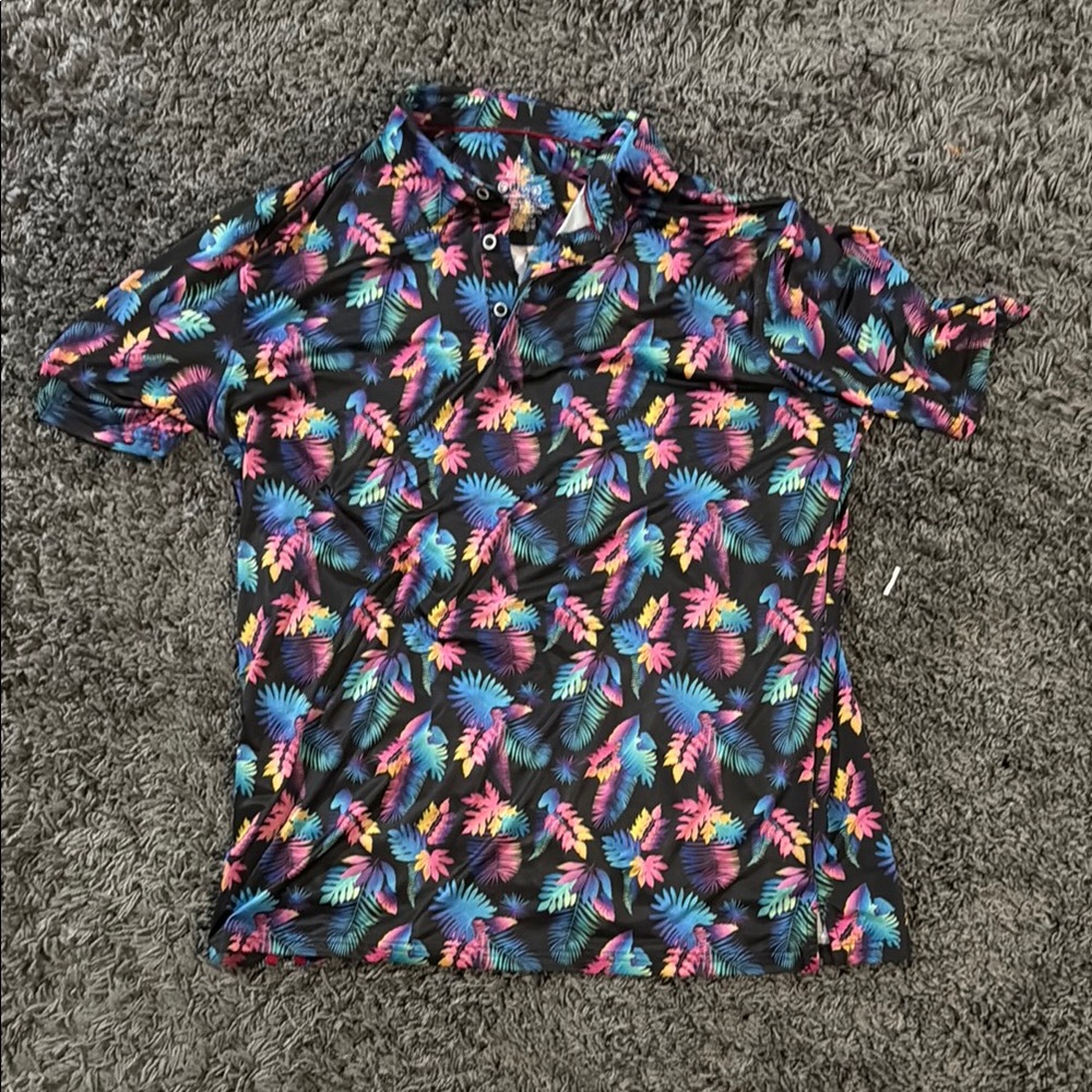 Amazon Black and Blue Polo Shirt with Floral Pattern